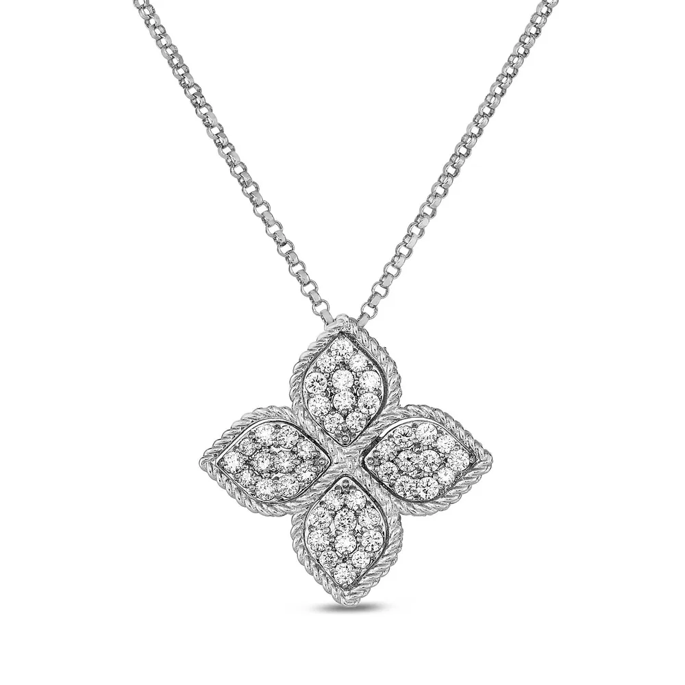 Roberto Coin Princess Flower 18ct White Gold Diamond 0.45ct 45cm Pendant