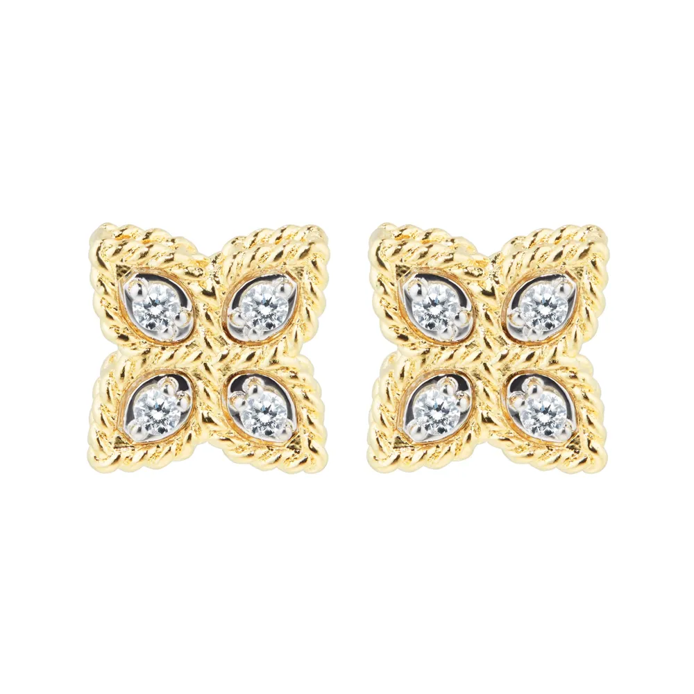 Roberto Coin Princess Flower 18ct Yellow & White Gold 0.09ct Diamond Stud Earrings