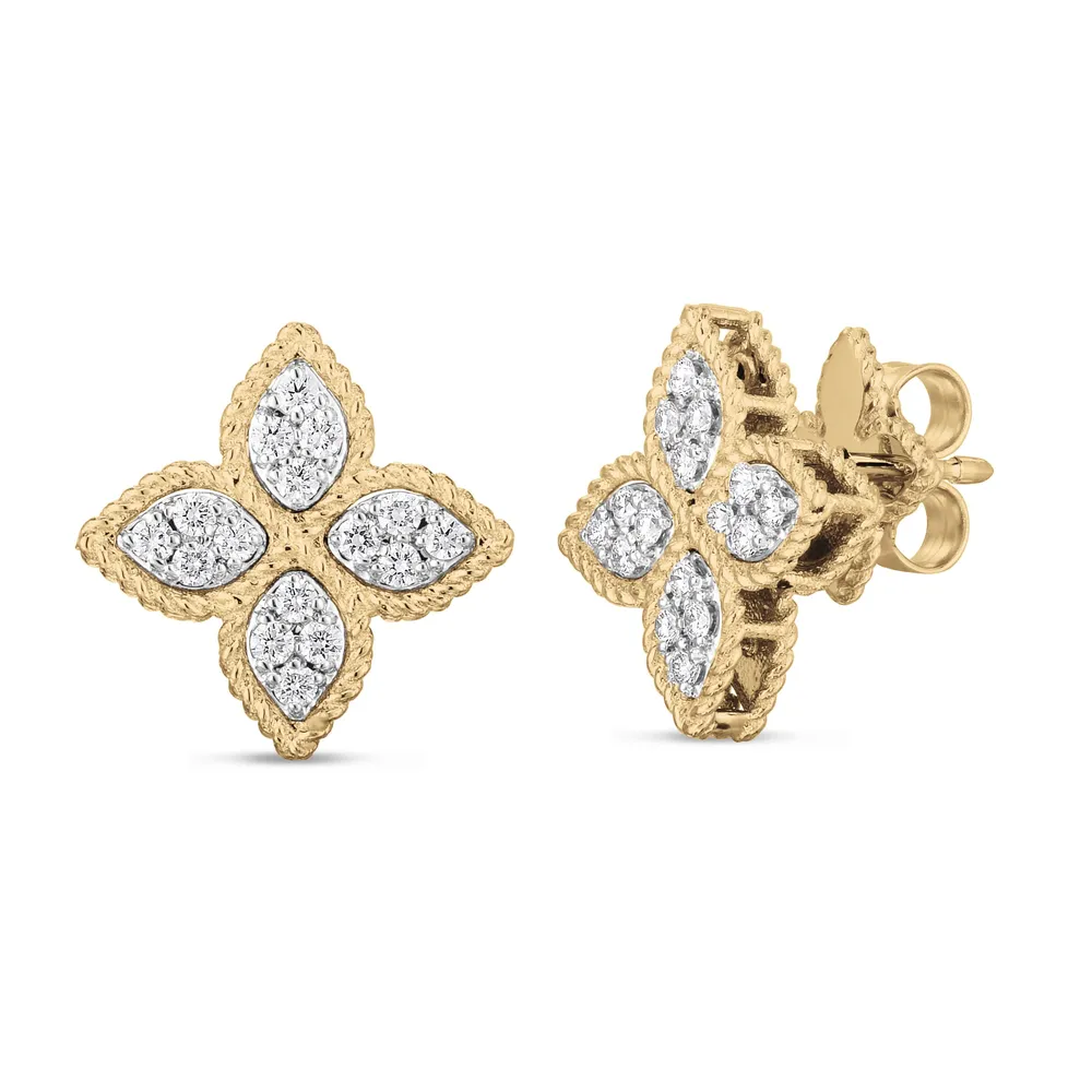 Roberto Coin Princess Flower 18ct Yellow & White Gold 0.37ct Diamond Stud Earrings
