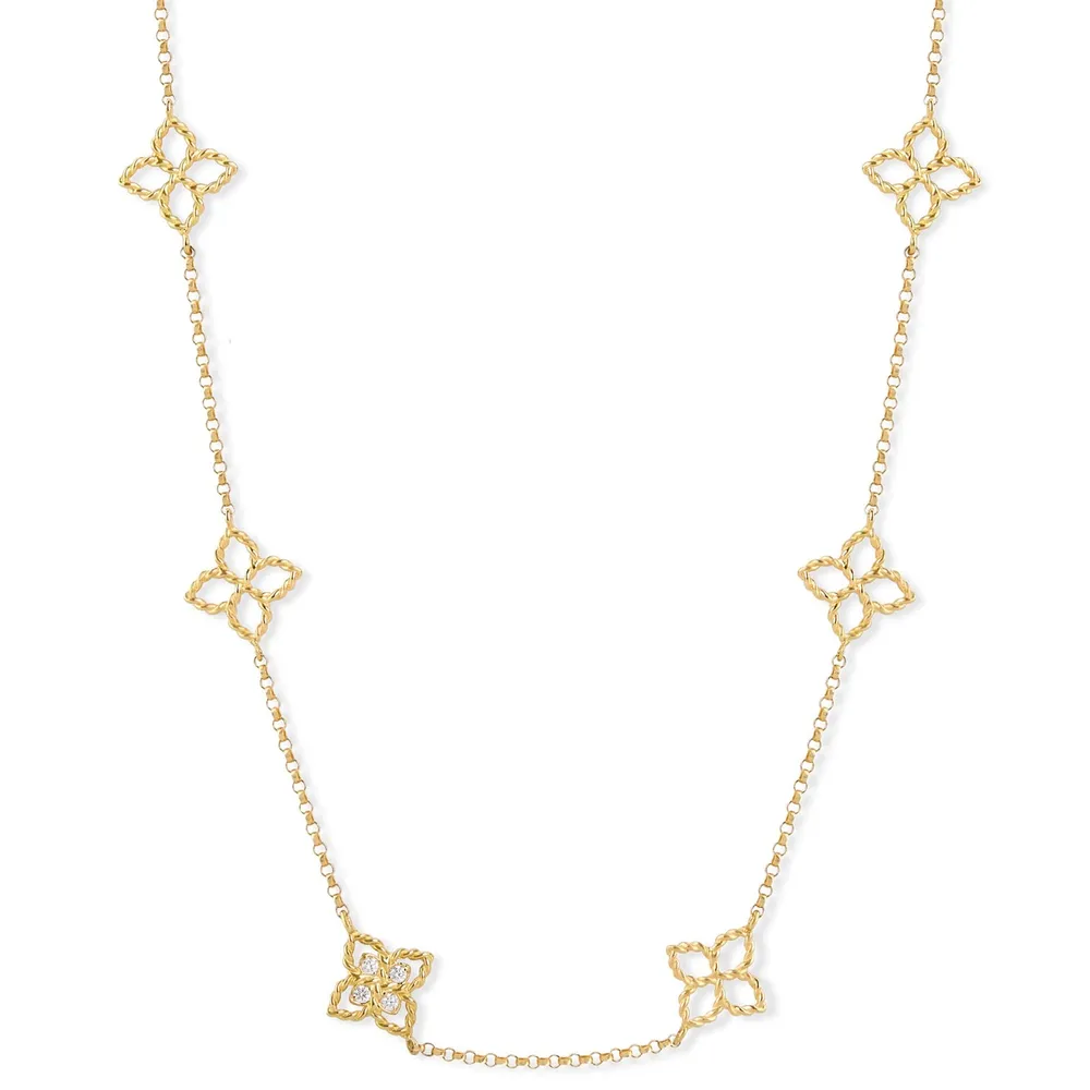 Roberto Coin Princess Flower 18ct Yellow Gold 0.03ct Diamond Necklace