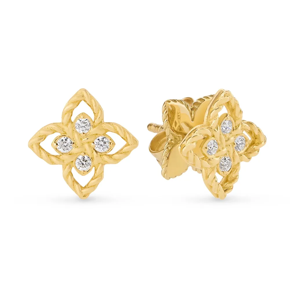 Roberto Coin Princess Flower 18ct Yellow Gold 0.07ct Diamond Stud Earrings