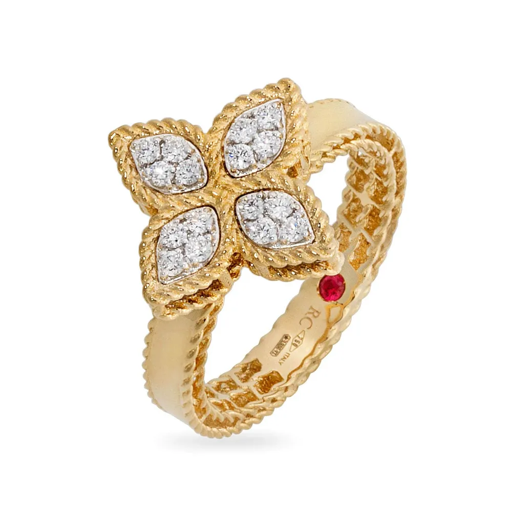 Roberto Coin Princess Flower 18ct Yellow Gold 0.18ct Diamond Ring