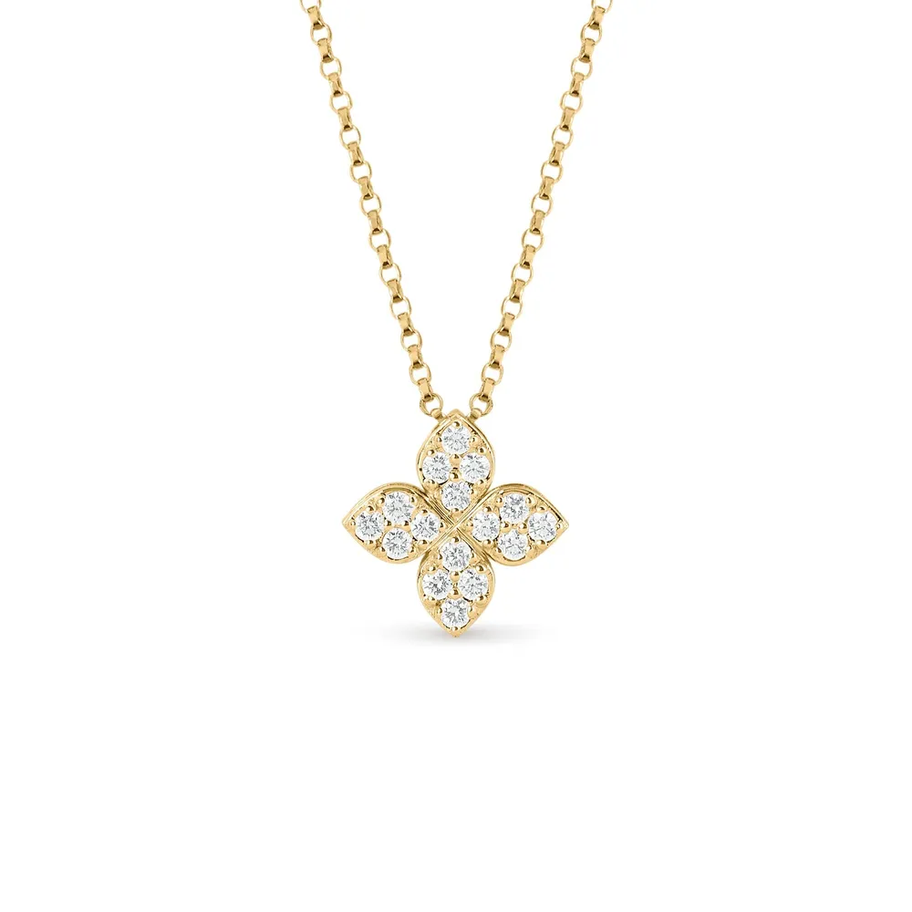 Roberto Coin Princess Flower 18ct Yellow Gold 0.20ct Diamond Necklace