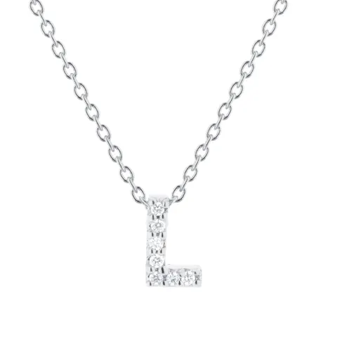 Roberto Coin Tiny Treasures 18ct White Gold 0.03ct Love Letter L Necklace