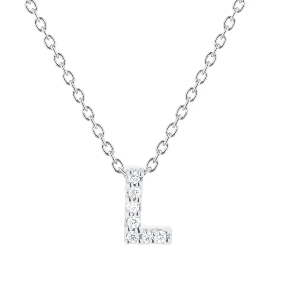 Roberto Coin Tiny Treasures 18ct White Gold 0.03ct Love Letter L Necklace