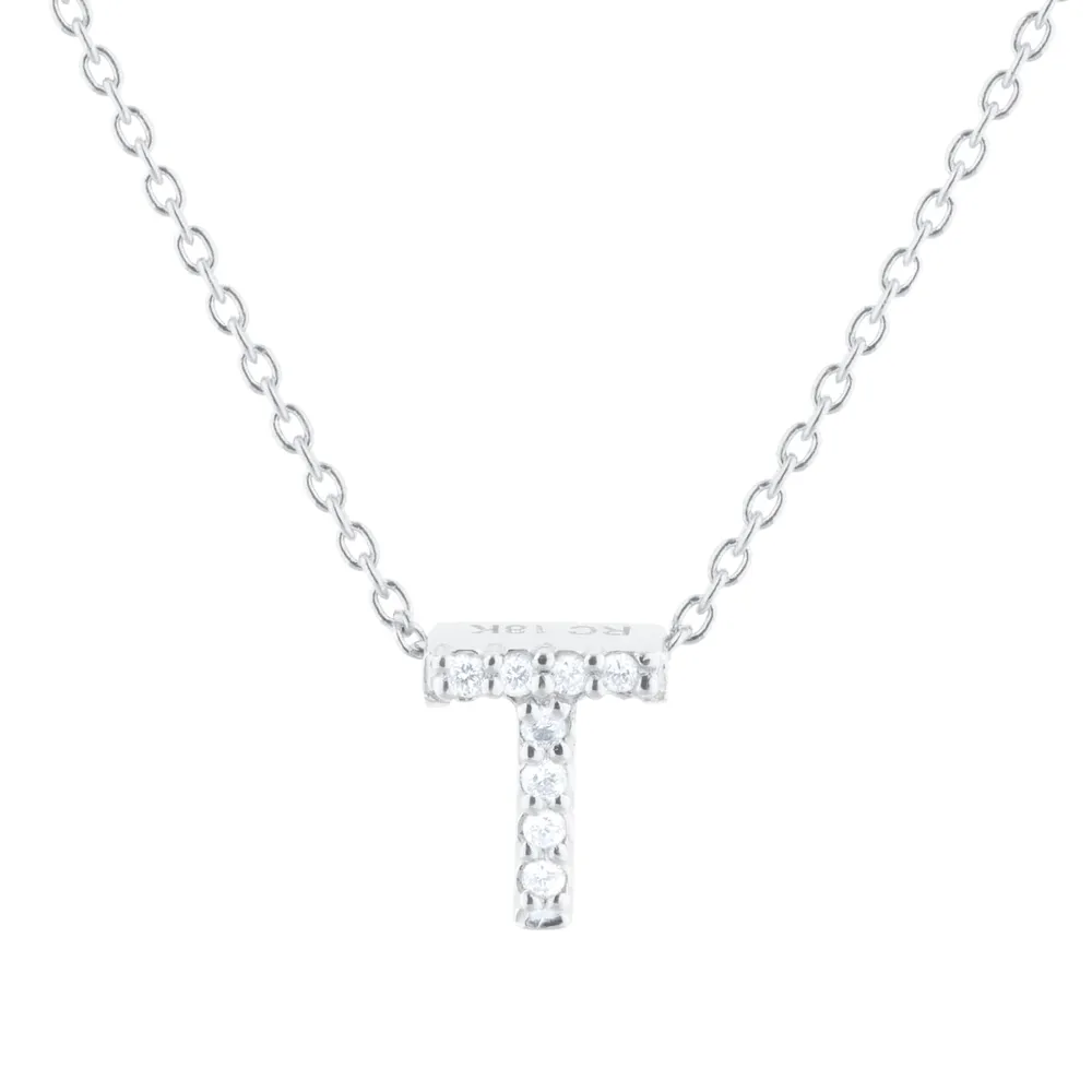 Roberto Coin Tiny Treasures 18ct White Gold 0.04ct Love Letter T Necklaces