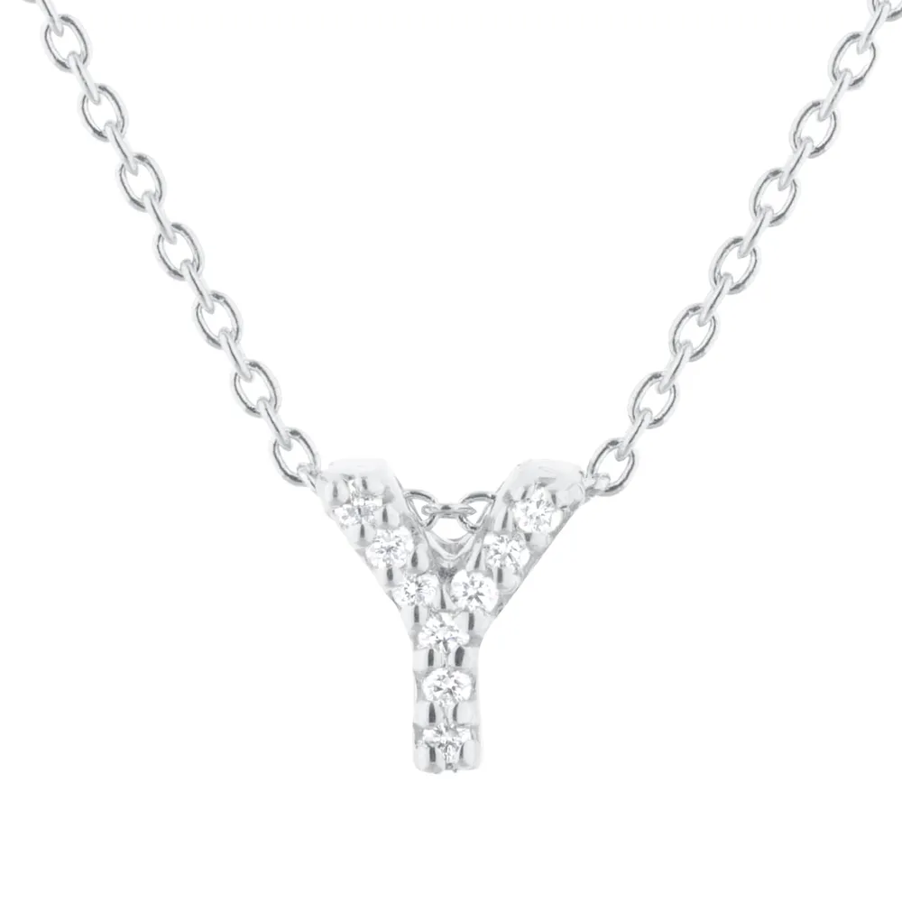 Roberto Coin Tiny Treasures 18ct White Gold 0.04ct Love Letter Y Necklaces