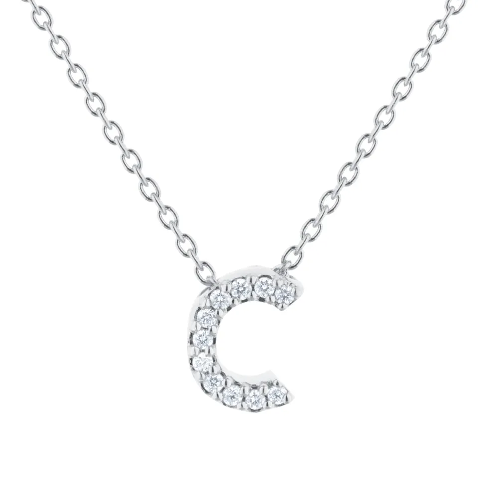 Roberto Coin Tiny Treasures 18ct White Gold 0.05ct Love Letter C Necklace