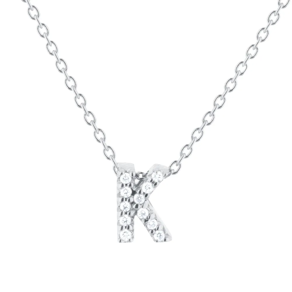 Roberto Coin Tiny Treasures 18ct White Gold 0.05ct Love Letter K Necklaces