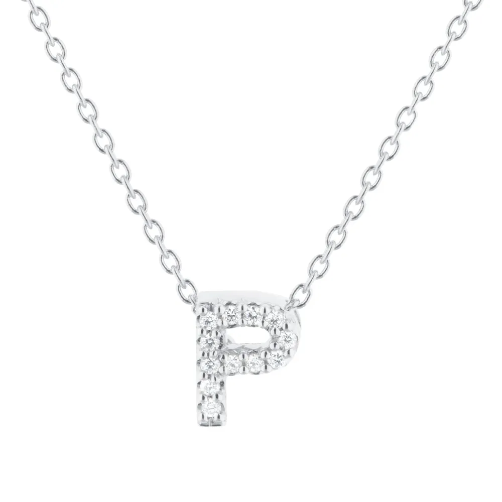 Roberto Coin Tiny Treasures 18ct White Gold 0.05ct Love Letter P Necklaces