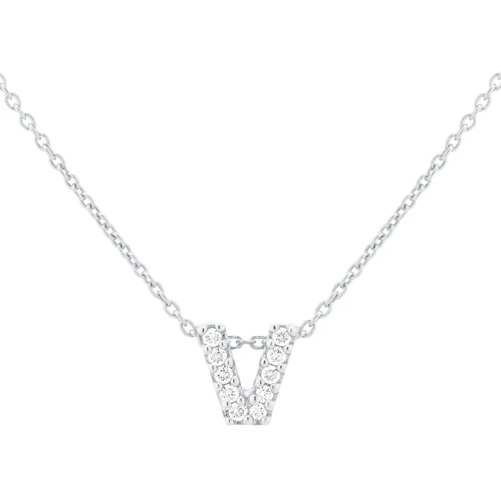 Roberto Coin Tiny Treasures 18ct White Gold 0.05ct Love Letter V Necklaces