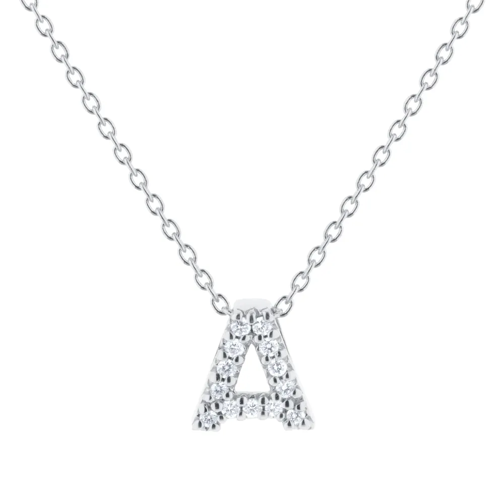 Roberto Coin Tiny Treasures 18ct White Gold 0.06ct Love Letter A Necklace