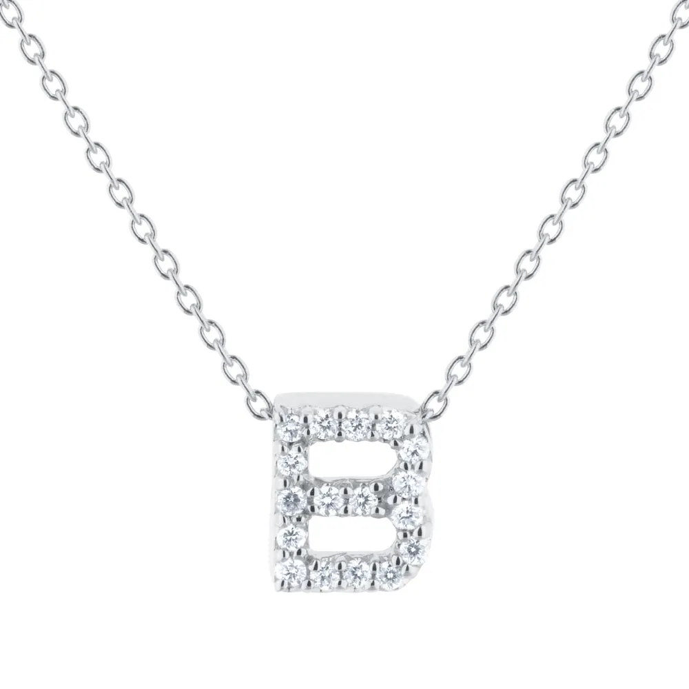 Roberto Coin Tiny Treasures 18ct White Gold 0.06ct Love Letter B Necklaces