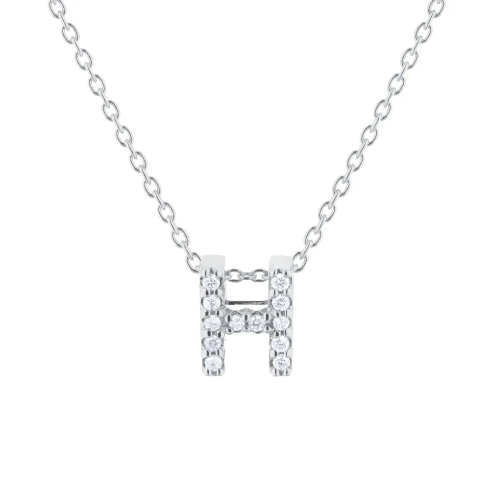 Roberto Coin Tiny Treasures 18ct White Gold 0.06ct Love Letter H Necklace
