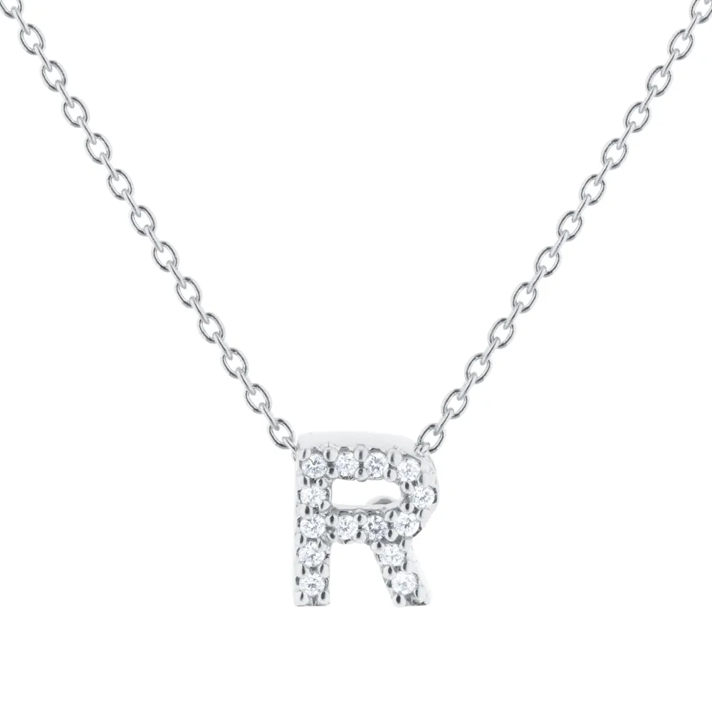 Roberto Coin Tiny Treasures 18ct White Gold 0.06ct Love Letter R Necklace