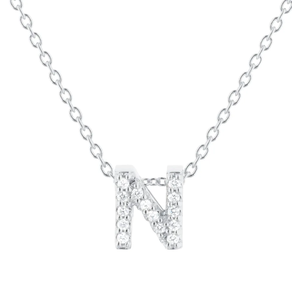 Roberto Coin Tiny Treasures 18ct White Gold 0.07ct Love Letter N Necklaces