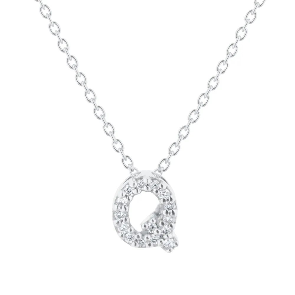 Roberto Coin Tiny Treasures 18ct White Gold 0.07ct Love Letter Q Necklaces