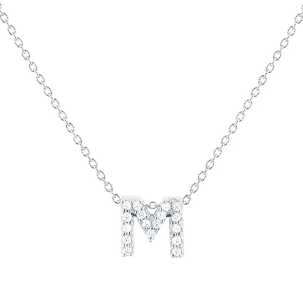 Roberto Coin Tiny Treasures 18ct White Gold 0.08ct Love Letter M Necklace