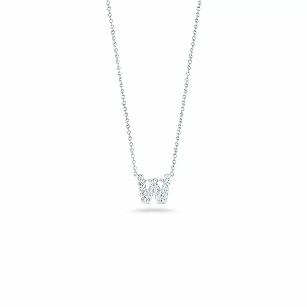 Roberto Coin Tiny Treasures 18ct White Gold 0.08ct Love Letter W Necklaces