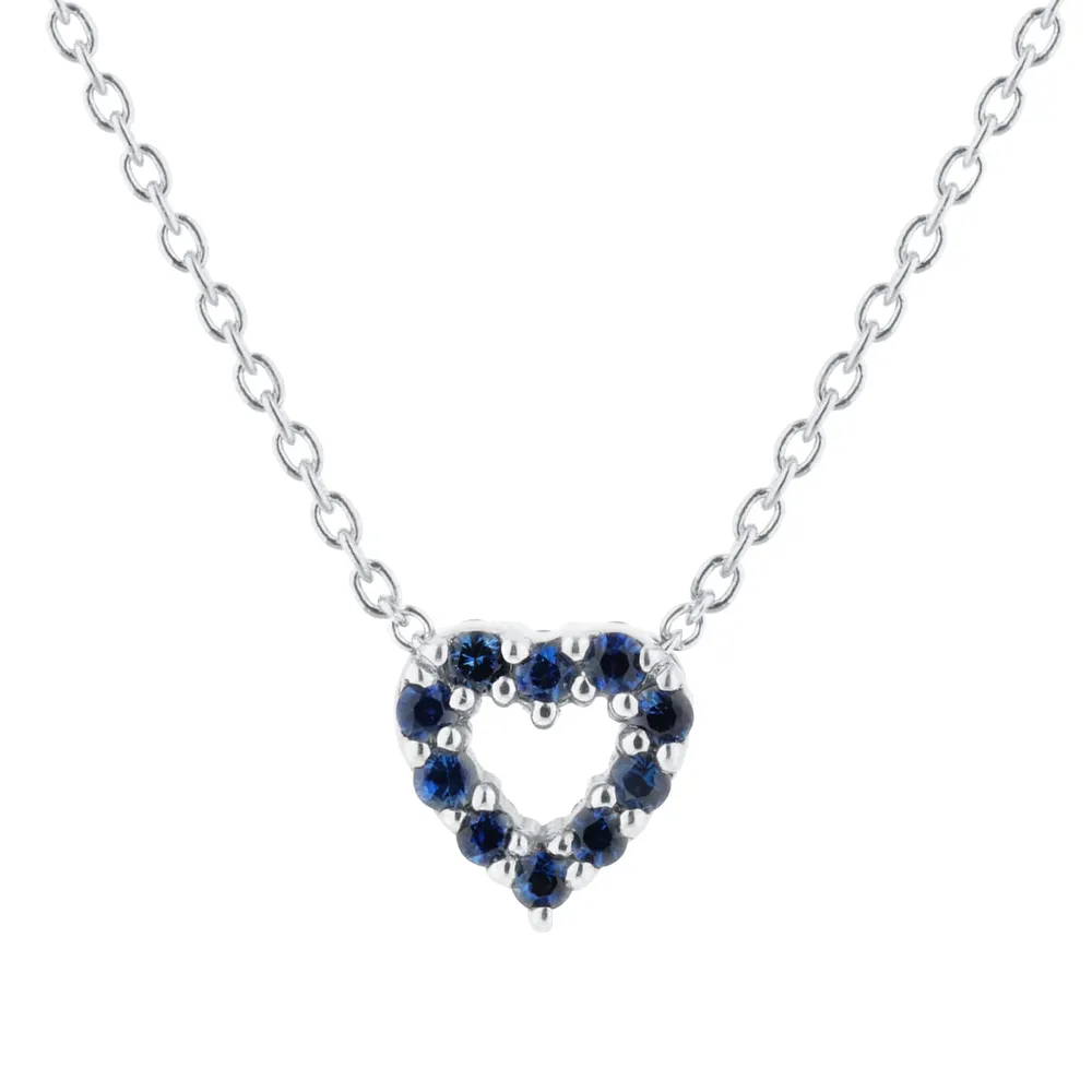 Roberto Coin Tiny Treasures 18ct White Gold 0.10ct Diamond & 0.10ct Sapphire Heart Necklace