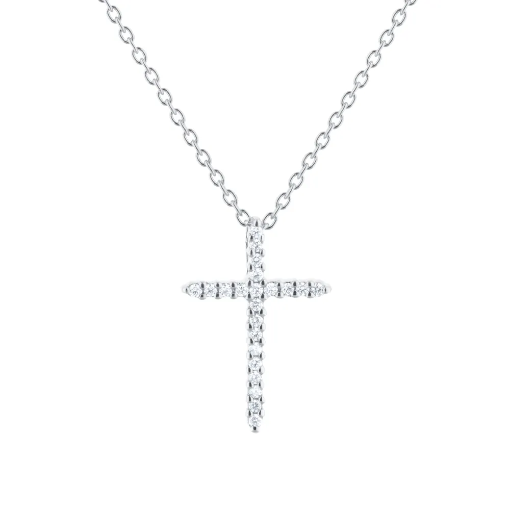 Roberto Coin Tiny Treasures 18ct White Gold 0.10ct Diamond Cross Necklace