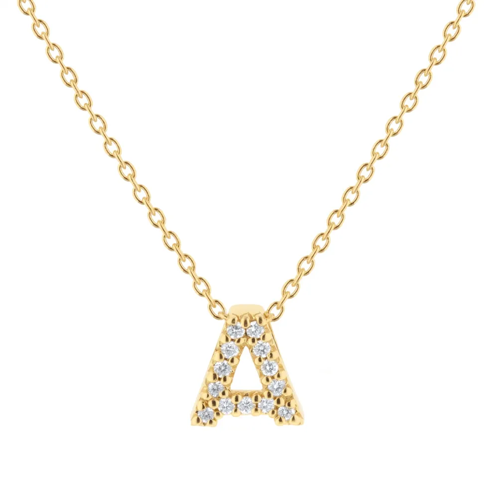 Roberto Coin Tiny Treasures 18ct Yellow Gold 0.06ct Love Letter A Necklace