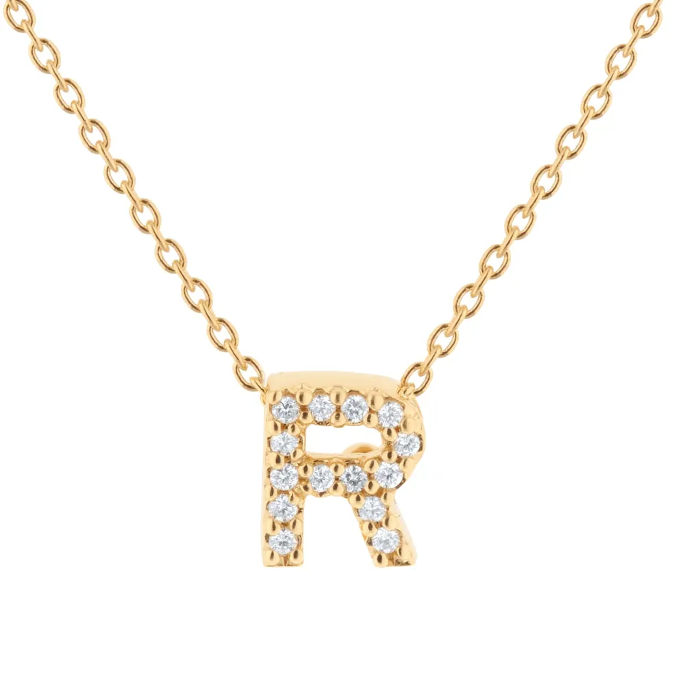 Roberto Coin Tiny Treasures 18ct Yellow Gold 0.06ct Love Letter R Necklace