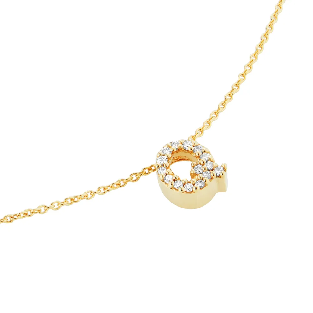 Roberto Coin Tiny Treasures 18ct Yellow Gold 0.07ct Love Letter Q Necklaces