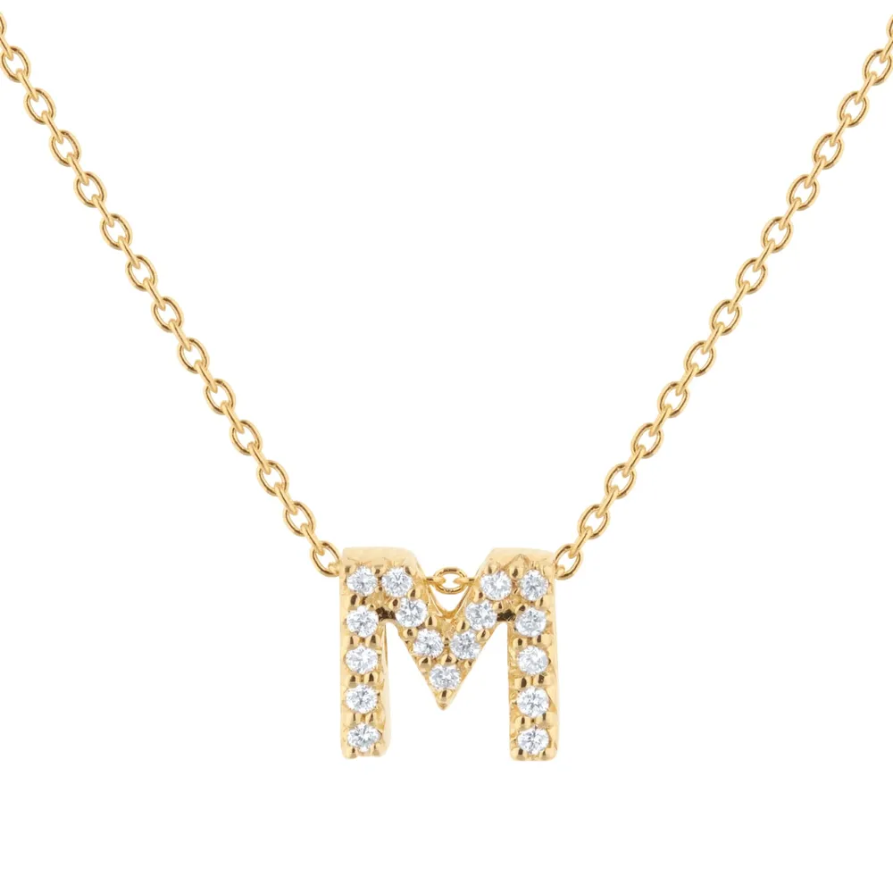 Roberto Coin Tiny Treasures 18ct Yellow Gold 0.08ct Love Letter M Necklace