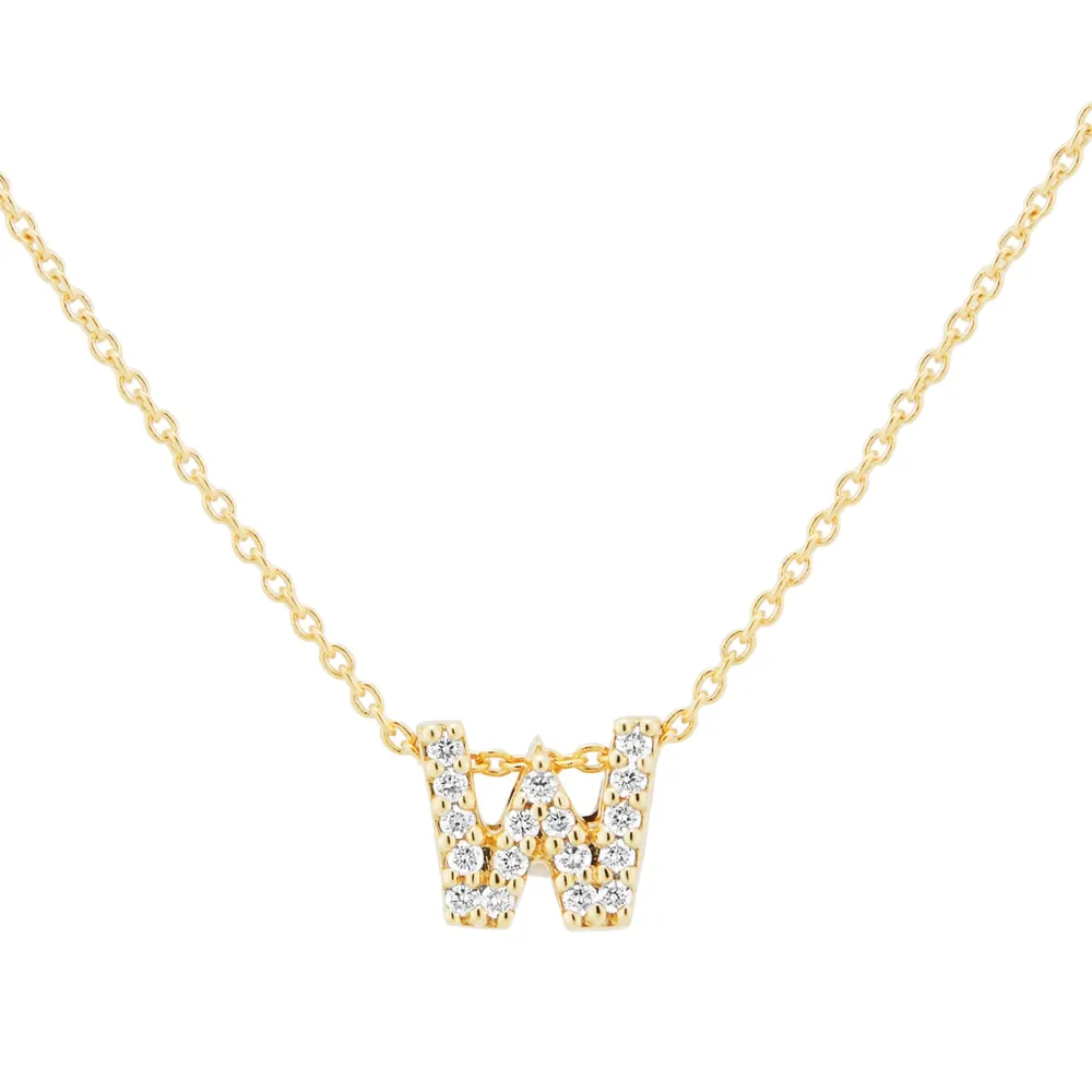 Roberto Coin Tiny Treasures 18ct Yellow Gold 0.08ct Love Letter W Necklaces