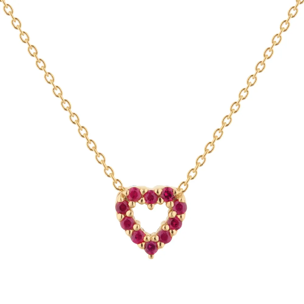 Roberto Coin Tiny Treasures 18ct Yellow Gold 0.10ct Diamond & 0.10ct Ruby Heart Necklace