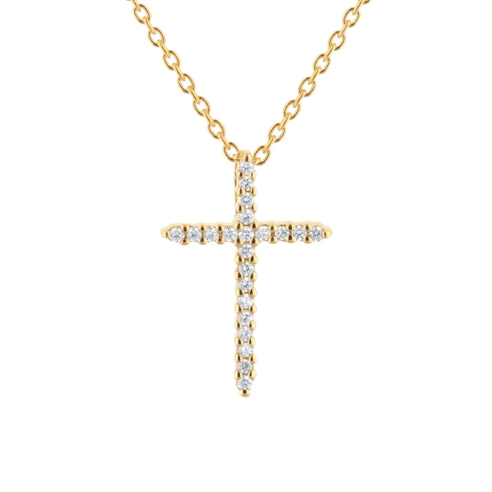 Roberto Coin Tiny Treasures 18ct Yellow Gold 0.10ct Diamond Cross Necklace
