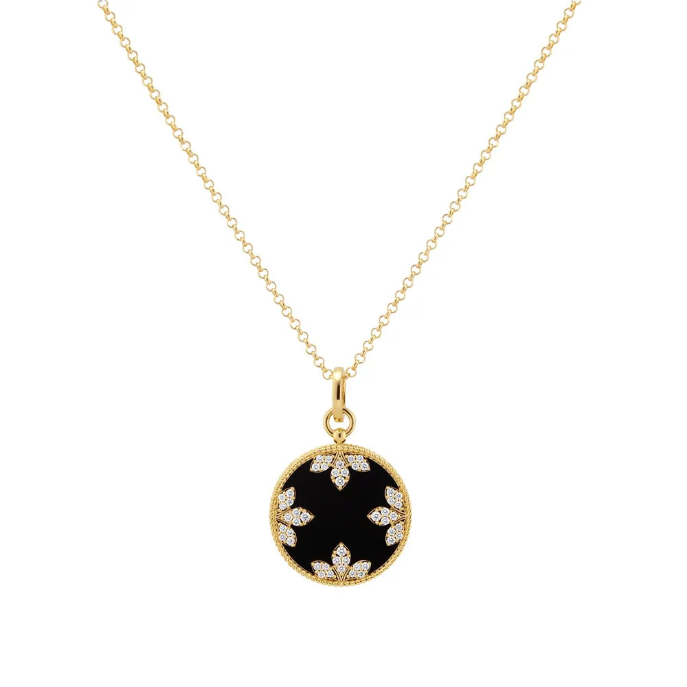 Roberto Coin Venetian Medallion 18ct Yellow Gold Black Jade & 0.55ct Diamond Pendant