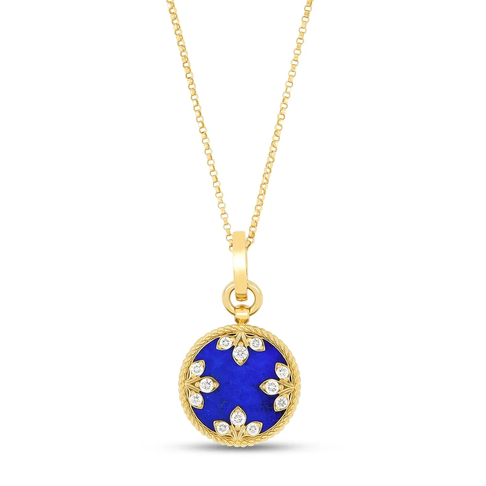 Roberto Coin Venetian Medallion 18ct Yellow Gold Lapis Lazuli & 0.31ct Diamond Pendant