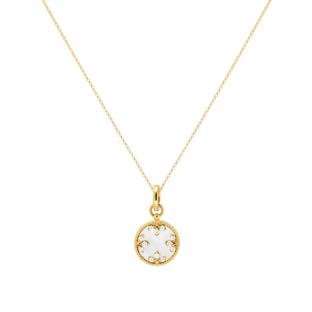 Roberto Coin Venetian Medallion 18ct Yellow Gold Mother of Pearl & 0.31ct Diamond Pendant