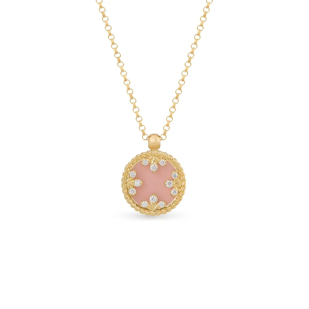 Roberto Coin Venetian Medallions 18ct Yellow Gold 0.06ct Diamond & Mother Of Pearl Pendant Necklace