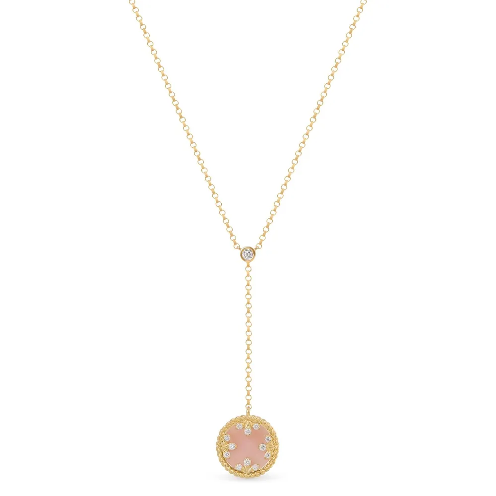Roberto Coin Venetian Medallions 18ct Yellow Gold 0.09ct Diamond & Mother Of Pearl Lariat Necklace