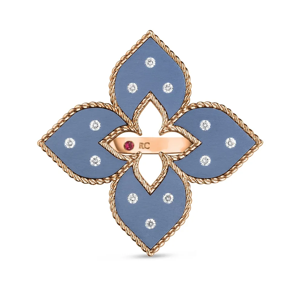 Roberto Coin Venetian Princess 18ct Rose Gold Blue Titanium & Diamond Ring