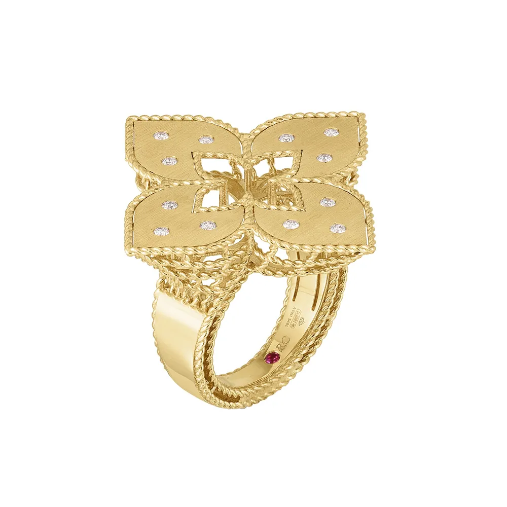 Roberto Coin Venetian Princess 18ct Yellow Gold 0.17ct Diamond Ring - Ring Size R.5