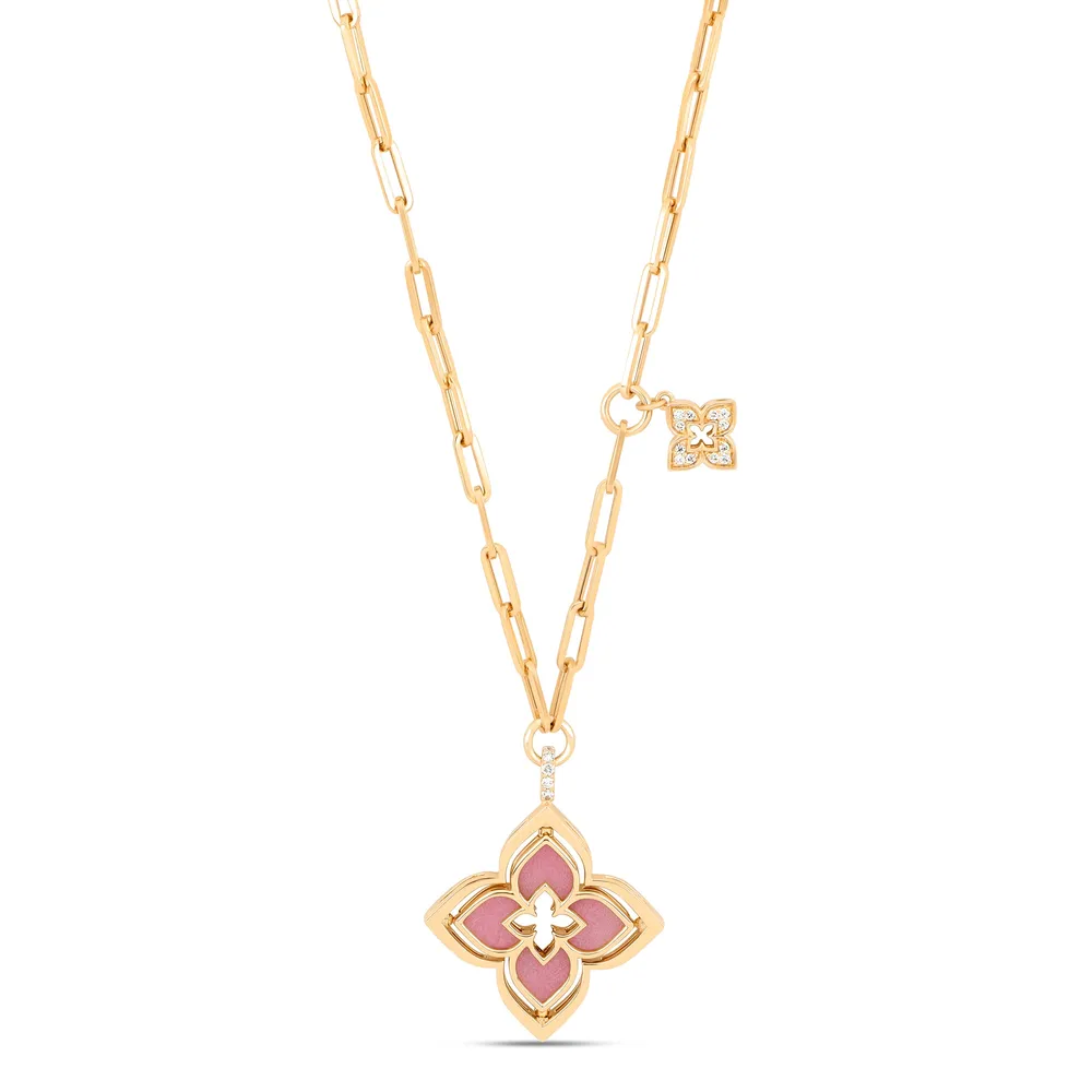 Roberto Coin Venetian Princess 18ct Yellow Gold Rhodonite & 0.14ct Diamond Pendant
