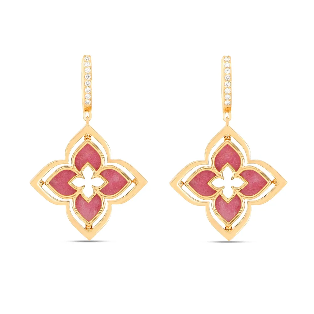Roberto Coin Venetian Princess 18ct Yellow Gold Rhodonite & 0.20ct Diamond Drop Earrings