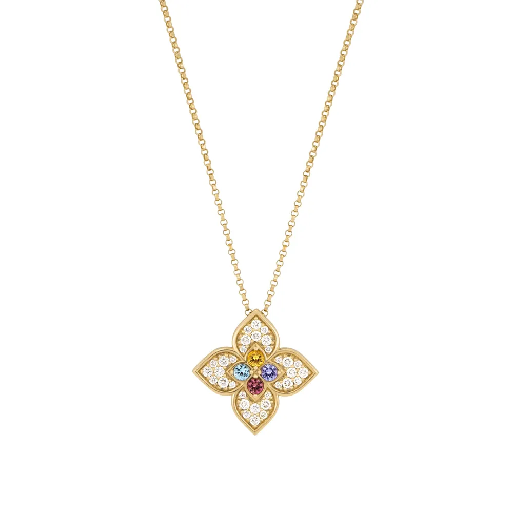 Roberto Coin Venetian Princess Carnival 18ct Yellow Gold Diamond & Mixed Gemstone Pendant Necklace