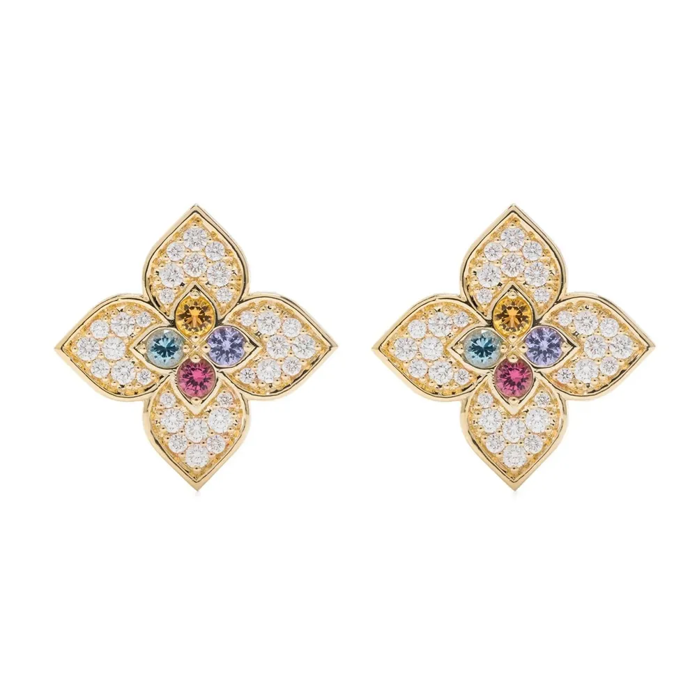 Roberto Coin Venetian Princess Carnival 18ct Yellow Gold Diamond & Mixed Gemstone Stud Earrings