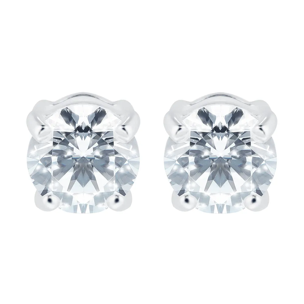 Silver 5mm White Round Stud Earrings
