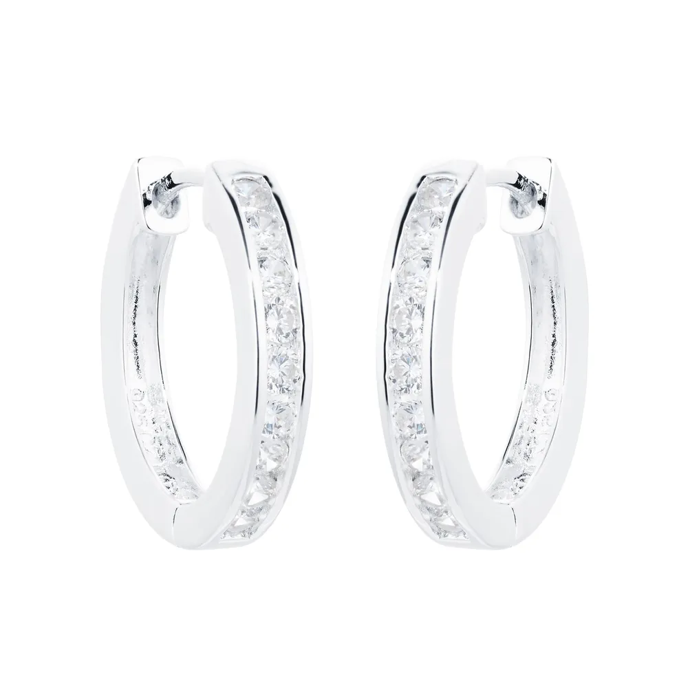 Silver Cubic Zirconia 17mm Huggie Hoop Earrings