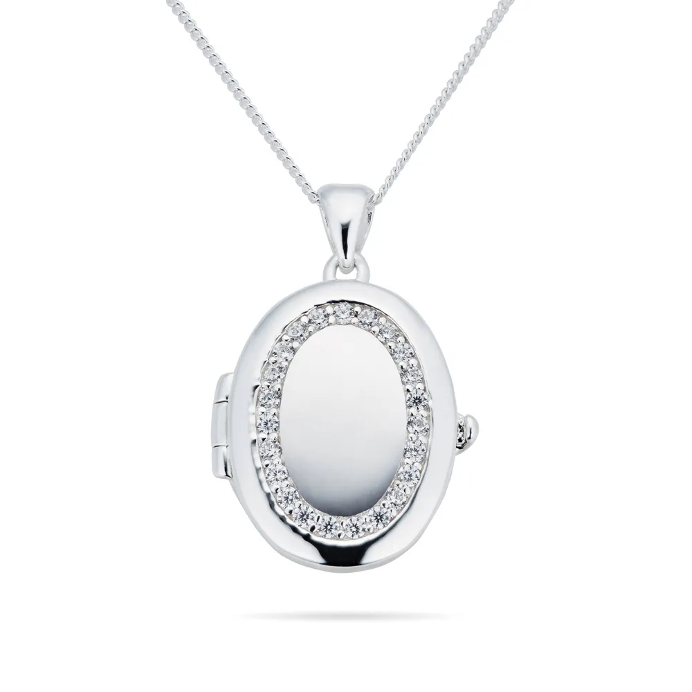 Silver Cubic Zirconia Oval Locket
