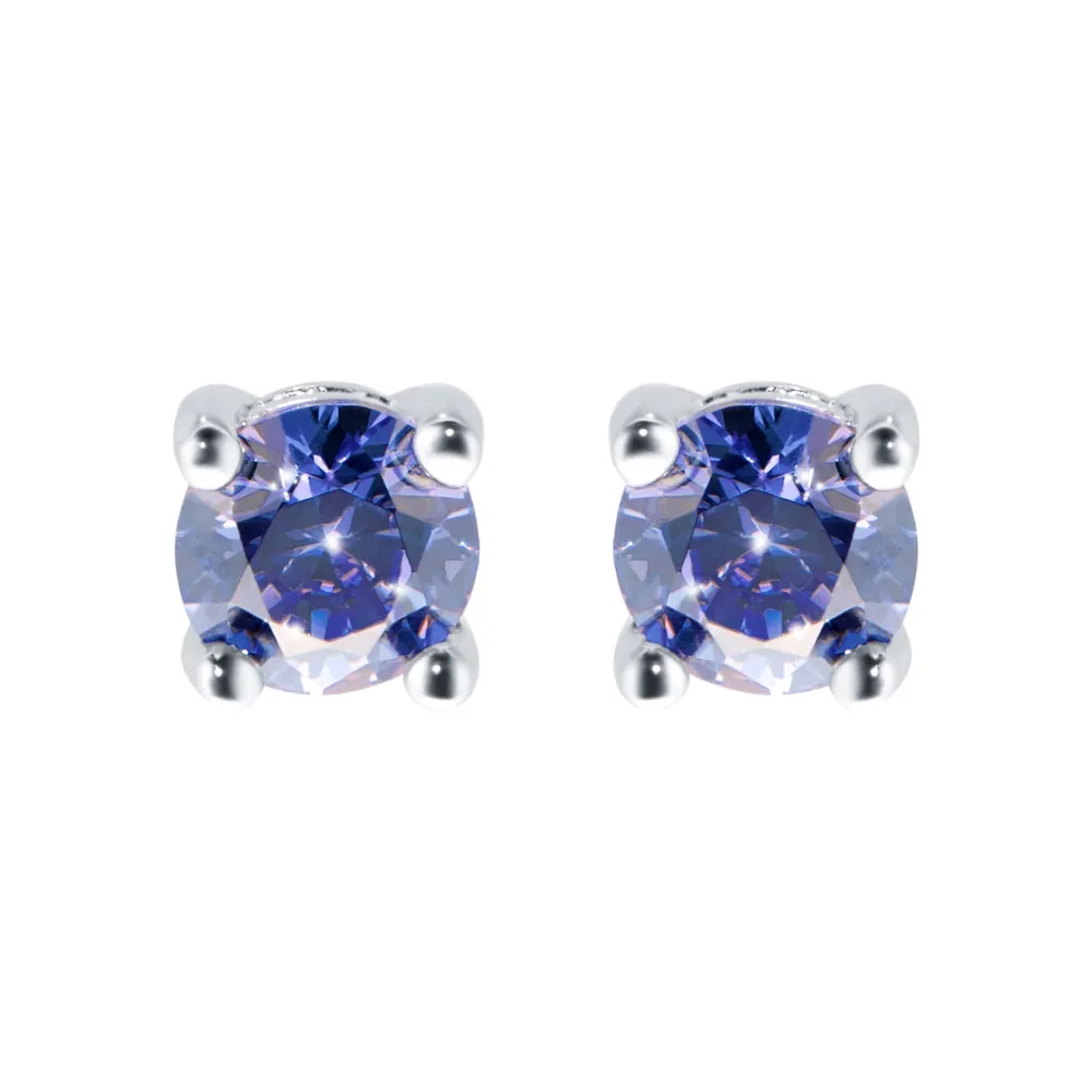 Silver December Lilac Cubic Zirconia Stud Earrings