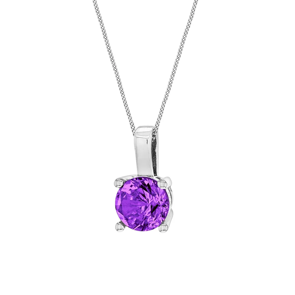 Silver February Purple Cubic Zirconia Pendant