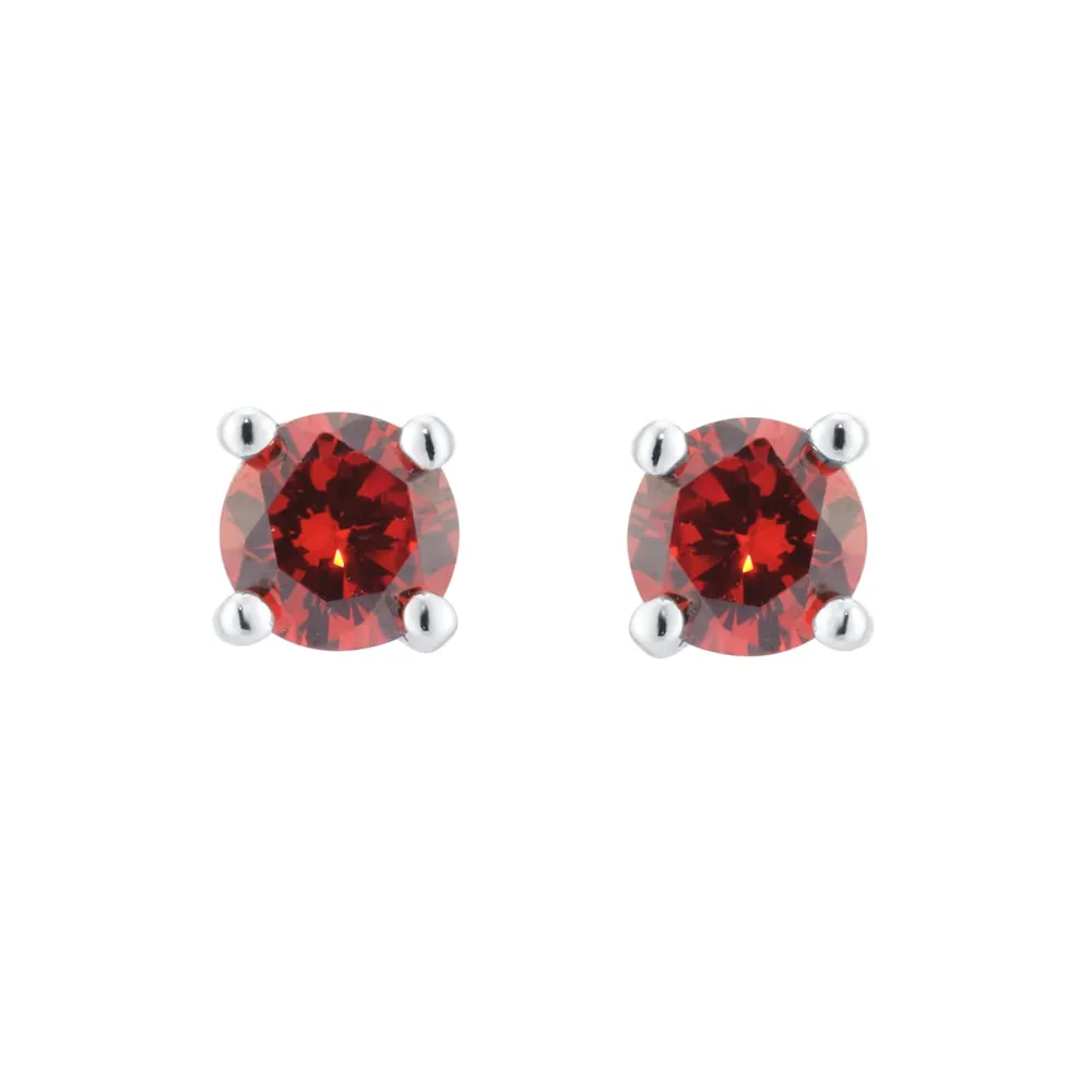 Silver January Red Cubic Zirconia Stud Earrings