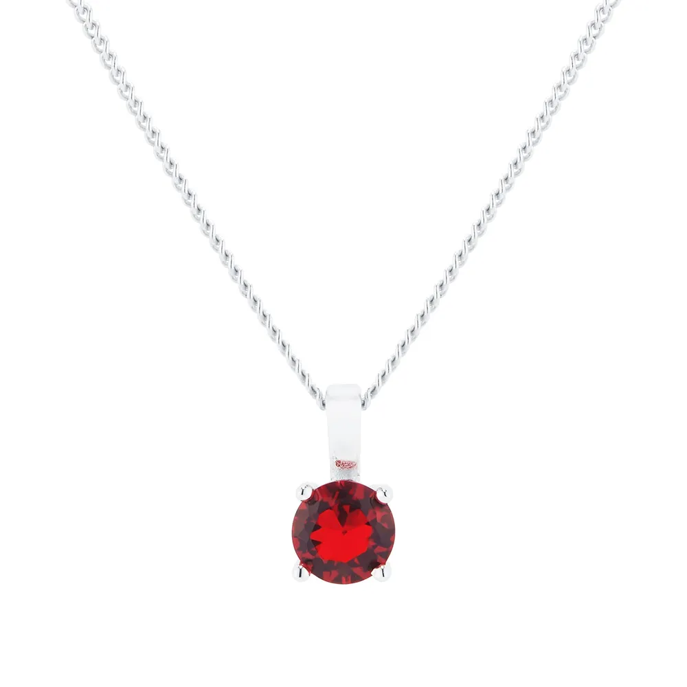 Silver July Red Cubic Zirconia Pendant